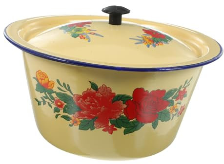 ULTECHNOVO Vintage Emaille Handwaschbecken Und Suppenschüssel 18cm Mit Deckel Retro Küchenschüssel Vielseitig Rutschfest Für Haushalt Und Gastronomie