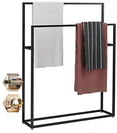 Porte-serviettes autonome en métal noir pour salle de bain 75 x 20 x 110 cm élégant échelle porte-serviettes gain de place accessoire de salle de bain