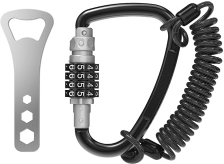 UP Security Combination Lock D Ring with Retractable Cable, 4 Digit Combo Lock for Helmet Safe, Backpack, Luggage Anti-Theft, Stroller, Scooter, Gym Locker, Fence, Travel, Outdoor Use (D Ring, Gray)