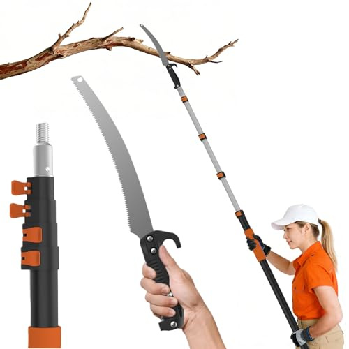 AgiiMan 18FT Reach Pole Saws for Tree Trimming, Pole Saw with 3-12FT Telescoping Extension Pole, Pruning Saw with 19 3X Detachable Saw, Non-Slip Handle, Tree Trimmer for Garden Palms Shrubs