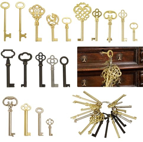 Llaves de esqueleto universales de repuesto, juego de 19 llaves de esqueleto huecas más populares para muebles antiguos vintage, muebles antiguos, puertas de armario, relojes de abuelo, armarios o