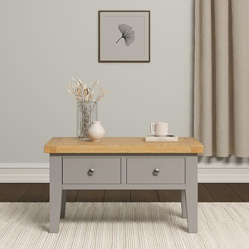 Seconique Windsor Fully Assembed 2 Drawer Coffee Table in Pebble Grey/Oak
