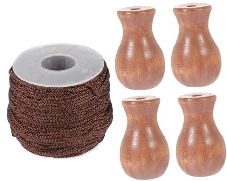 HIAKDOFT Cordon De Store Tressé Marron 1,8 Mm 50 Mètres Corde pour Stores Décoratifs en Bois Accessoires pour Rideaux Maison Embrasse Bois Ensemble 4 Pièces
