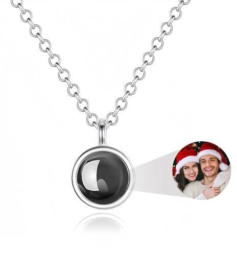 Emoragifou Personalisierte Kette mit Bild Projektion, Halskette Damen mit Foto im Anhänger, Personalisierte Geschenk für Frauen Freundin Ehefrau Mutter - Zum Geburtstag, Valentinstag & Weihnachten