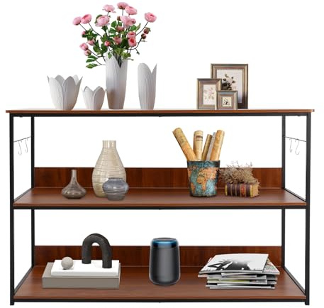 czyuRachel Libreria, scaletta a 3 livelli, scaffale trasversale, scaffale da tavolo multifunzione, per soggiorno, camera da letto, studio, 120 x 40 x 80 cm, colore noce