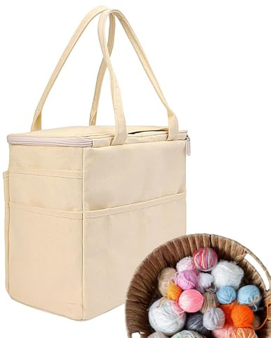 Organizer per borse all'uncinetto, inserto in feltro con tasche, base strutturata leggera, pannello divisorio rimovibile, organizer per borse per progetti artigianali fatti a mano