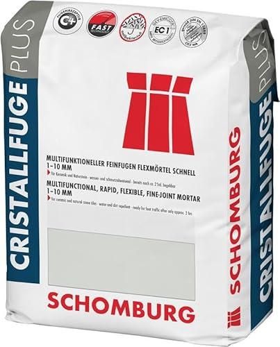SCHOMBURG Cristallfuge Plus - Multifunktioneller Feinfugen-Flexmörtel, schnell erhärtend, Fliesen, Feinsteinzeug, Naturstein, Wand & Boden, innen & außen, komfortables Waschfenster grafit 5 kg