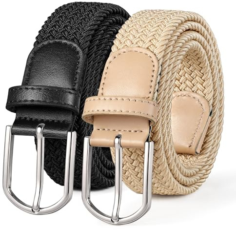 WERFORU 2 Stücke Flechtgürtel für Damen und Herren Unisex Elastischer Gürtel Stretchgürtel 3.3cm Breite
