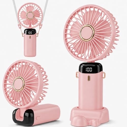 Portable Handheld Fan with LED Display, 5 Speeds, USB Rechargeable