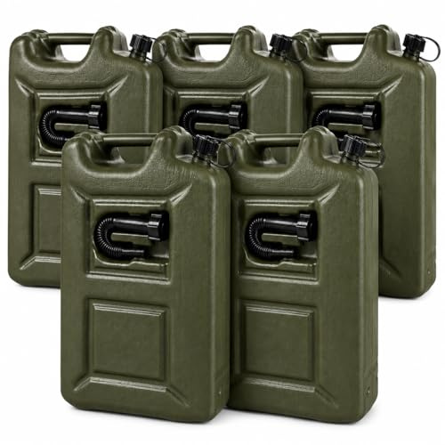 5x Benzinkanister 20L OLIVGRÜN Kunststoff Dieselkanister Reservekanister Kraftstoffkanister 20 Liter Kanister, Wasserkanister für Benzin Diesel Wasser AdBlue, 20-Liter-Kanister Ausgießer Petrol Can, A