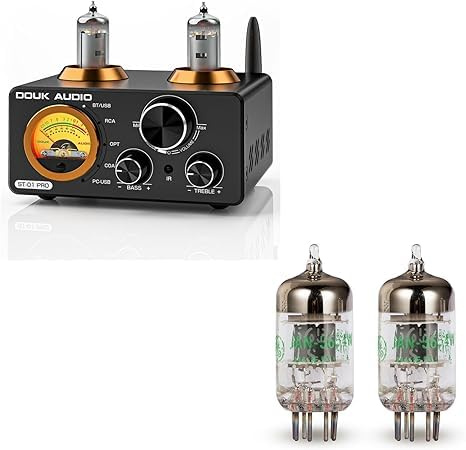 Douk ST-01PRO 200W-Bluetooth-Röhrenverstärker mit einem abgestimmten Paar GE5654W-Röhren – HiFi-Stereo-Endstufen-Kombination mit USB-DAC, VU-Meter, digitalen Eingängen und Klangreglern (Upgrade-Set)