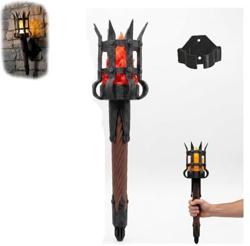 Aplique de pared con antorcha medieval, aplique de luz con antorcha realista LED, decoración de pared de castillo gótico, pantalla de resina, aplique montado para efecto de llama, para porche