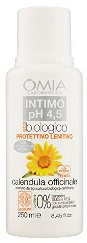 Omia, Sapone Intimo Eco Bio Ph 4.5 Calendula Officinale, Detergente Intimo con Azione Rinfrescante e Addolcente - Indicato per Donne e Bambine - Dermatologicamente Testato, Nichel Free - 250 ml