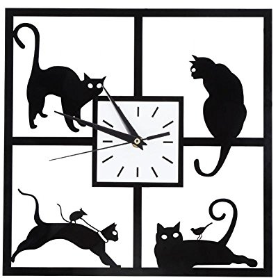 Fdit Wanduhr Schwarze Katze Wanduhr Einfachen Stil Stille Kreative Katze Dekoration für Hause Büro Kaffee Restaurant