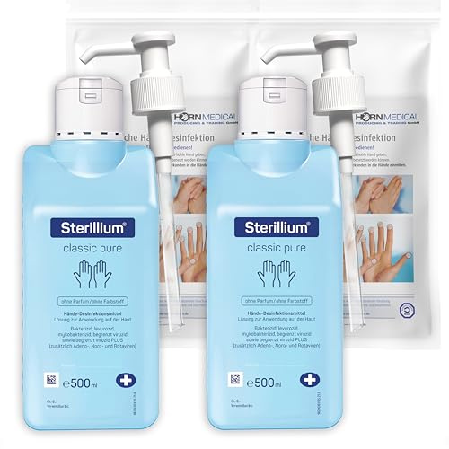 Horn Medical Dosierpumpen (2 Stück) mit Sterillium Classic PURE Haut-sensitivem Händedesinfektionsmittel (2 x 500 ml)
