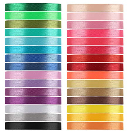 Value Satin Ribbon Pack 30 Color 750 Yard Total, Tomorotec 3/8 inch 25 Yard Each Silk Satin Rolls for Gift Package Wrapping Bows Crafts Gifts Party Wedding