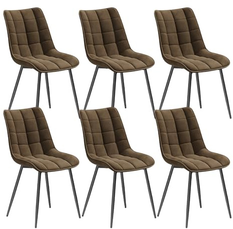 WOLTU Esszimmerstühle 6er Set, für Wohnzimmer Küche Esszimmer, Küchenstühle gepolstert mit Rückenlehne, Sitzfläche aus Samt, mit Metallbeinen, bis 150 kg belastbar,Braun