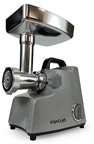 EdgeCraft GNE720GY13 Professional Meat Grinder with Three-Way Control Switch with Reverse 3 Grinding Plates, Stainless Steel, Gray