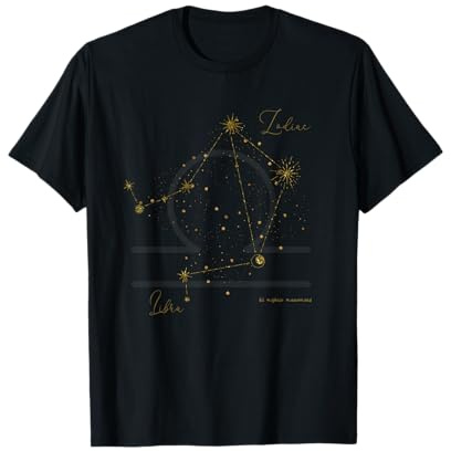 Mystic Zodiac Art Designs Waage Sternbild Tierkreiszeichen Horoskop Sterne Libra T-Shirt, Schwarz, S, Unisex, Klassisch, Kurzarm, Horoskop-Zodiac-T-Shirt-Libra