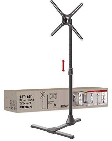 Barkan Support TV Pied pour écrans 13-65 Pouces, Inclinable,Support de Télévision Haut Réglable en Hauteur jusqu'à 36 kg, Meuble, Fini lustré, pour LED OLED LCD, jusqu'à VESA 400x400mm