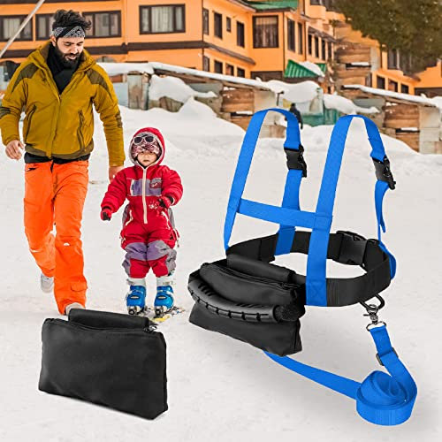PRELGOSP Kinder Skigurt, Training Sicherheitsgurte fur Studieren Skate Skifahren und Snowboarden, Kinder Ski Gurt mit Abnehmbarer Leine für Anfänger,Blau