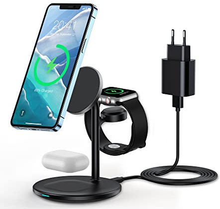 Wireless Charger,3 in 1 induktive Ladestation Kompatibel mit Mag Safe Ladegerät für Apple Watch Ultra/8/7/SE/6/5/4/3/2 AirPods Pro/3/2 für iPhone 14/13/12Pro Max/Plus/Pro,18W Ladepad Ladeständer