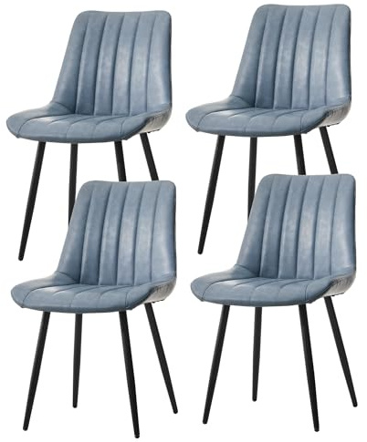 CLIPOP Esszimmerstühle 4er Set Kunstleder Küchenstuhl mit gebogenen Rückenlehnen und Metallbeinen, Gepolsterter Sitz Empfangsstuhl für Esszimmer, Blau