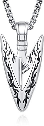 KATHLU Wikinger Halskette für Herren Speerspitze Pfeilspitze Odins Gungnir Anhänger 925er Sterling Halskette nordischer Schmuck Geschenk für Männer