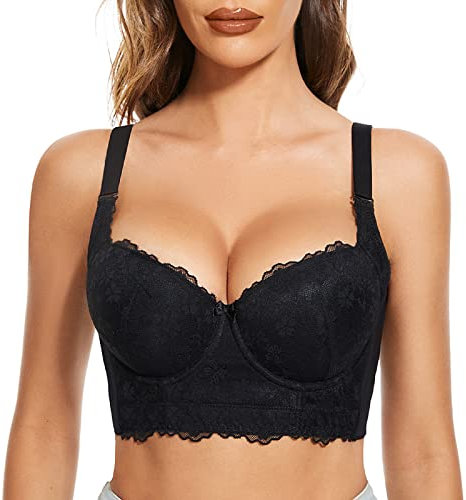FallSweet Push Up Bras for Women Lace Plus Size Wide Back Underwire Longline Corset Bra(Black, 40B)