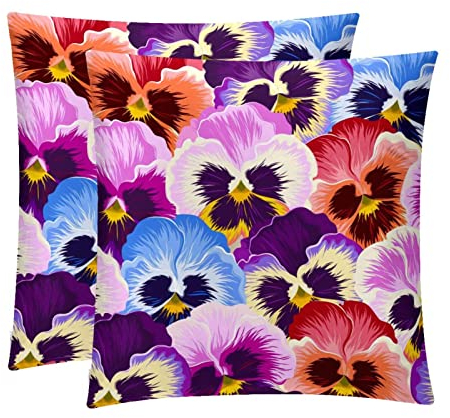Set mit 2 personalisierbaren Kissenbezügen, Deko-Kissenbezügen, bunte Stiefmütterchen, Blumen