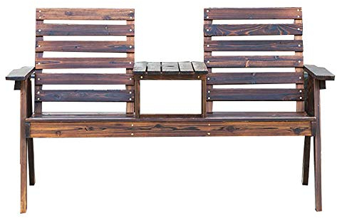 Haushalt Outdoor Massivholz Terrassentische und Stühle, Antikorrosives Holz Doppelrücken-Loungesessel mit Tischen, Outdoor-Möbel Balkonbänke
