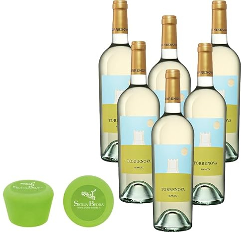 Sicilia Bedda - VINO SICILIANO - 6 Bottiglie da 75 CL - CANTINA SETTESOLI - in Omaggio Tappo in Silicone Sicilia Bedda (Torrenova Bianco IGT)