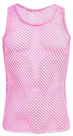 Homme Débardeurs Haut résille Maillot Corps Filet Top t-Shirt musclé Transparent Gym Maillots de Corps d'été T-Shirt d'été sans Manches Rose S