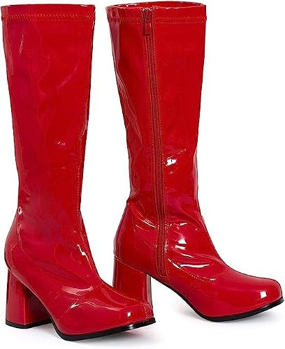 BloomFashion® New Women’s 1960’s 70’s Retro Knee-High Long Heel Boots Ladies Fancy Dress Party Go Go Boots With Side Zip Closure Size 3-12 UK (Red, 5Uk)