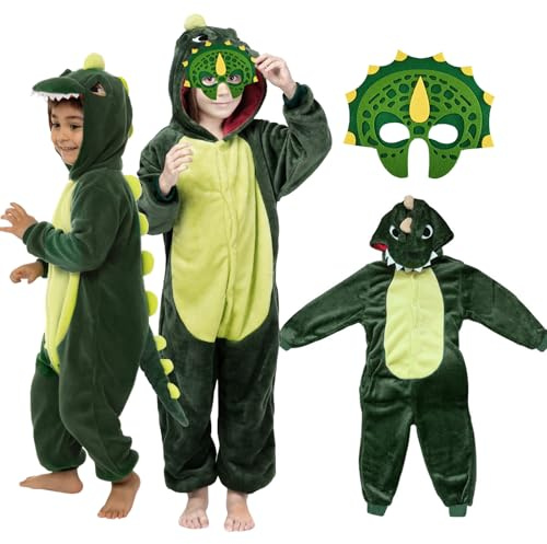 Dinosaurier Kostüm für Kinder 3-4 Jahre - Faschings Outfit T Rex für Jungen Mädchen 92 98 104 - Onesie Jumpsuit Baby Kind Tier Drachen für Karneval