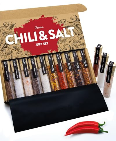 TIMBER TASTE® Chilli Geschenkset Herren - 5 Natursalze & 5 scharfe Chili Gewürze [bis 1.200.000 Scoville] - exklusives Gewürzset Geschenk Mann, Bruder, Schwiegereltern - Geschenke für Männer