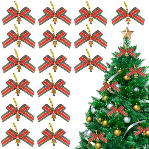 rge Fiocchi di Natale con campane, Addobbi Natalizi, Decorazioni Natale, Ornamento, Nastri di Natale Verde (16 pezzi)
