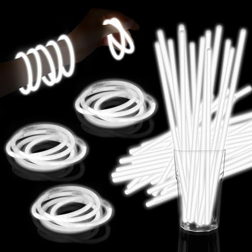 Taikula 60 Pack 8” White Glow Sticks Bulk with 60 Connectors Neon Glow In The Dark Party favors Supplies for Holiday Birthday Party Decoration (White)