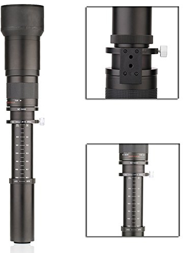 HUIOP 650-1300mm F8.0-16 télézoom avec T-Mount pour caméra Nikon DSLR Canon