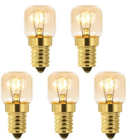 5 Pack E14 Oven Light Bulbs Dimmable, Warm White 2700K, Heat Resistant up to 300°C, 160LM, Pygmy Light Bulb, E14 Small Edison Screw, for Ovens, Microwave, Fridge, Himalayan Salt Lamp Light Bulbs