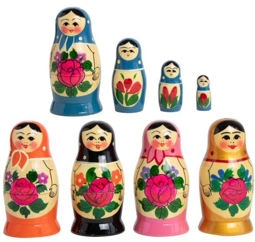 rukauf Rossijanotschka Matröschka Matroschka Babuschka Matrjoschka 9cm Höhe - 4 Holz-Puppen - verschiedene Motive - Holzpuppe Матрёшка Matruschka