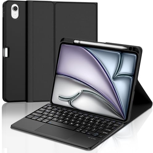 SENGBIRCH Étui avec clavier pour iPad Air 11 (M3 2025/M2 2024) – Disposition britannique sans fil amovible avec pavé tactile Bluetooth, housse de protection pour iPad Air 11, noir