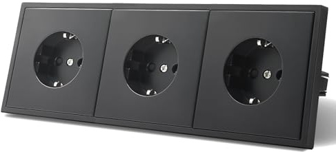MVAVA Schuko Steckdose EU-Standard, 3 Fach Unterputz Steckdose, 80mm x 220mm Steckdosen, Einfache Installation, 3-Draht Erforderlich, Schwarz