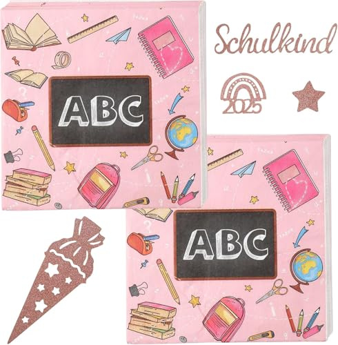 Einschulung Deko Servietten, Mädchen Schulanfang Tischdeko Servietten (20 Servietten)