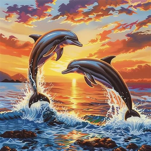 kitphoenix Knüpfen Kissen Set Delfin Latch Hook Kissen Kit für Kinder oder Anfänger Erwachsene zum Selber Knüpfen, DIY Knüpfteppich Knüpfpackung, Knüpfhaken Set 43 x 43 cm