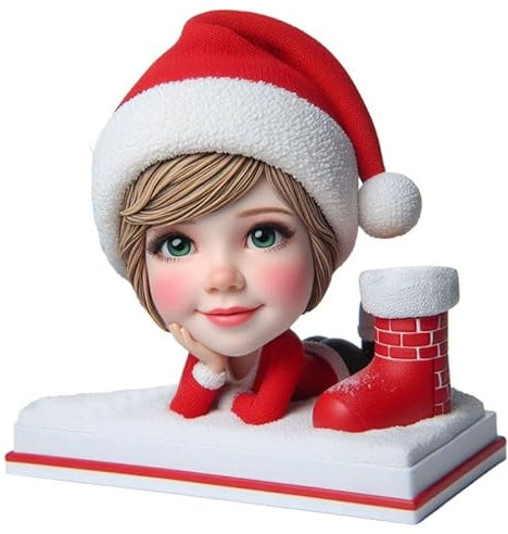 Individuelle Wackelkopf-Figur, 15,2 - 20,3 cm, basierend auf Ihrem Gesichtsfoto, weibliche Weihnachtsfigur, personalisierter Wackelkopf als Vatertag zum Muttertag oder Freund