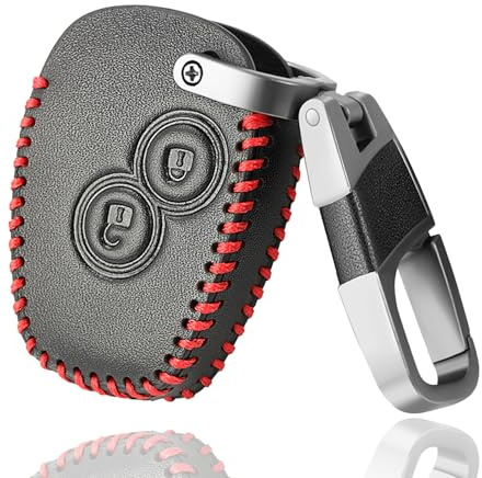 XUKEY Schlüssel Hülle für Renault Dacia, 2 Tasten Autoschlüssel Hülle aus PU-Leder, Schlüsselhülle mit Rot Lienien und Schlüsselanhänger für Renault Kangoo Modus Clio Master Trafic Twingo Dacia Opel