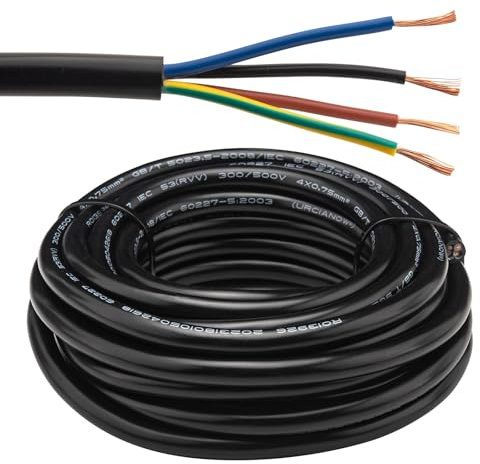 URCIANOW 4 Core Cable 0.75mm² RVV Flexible Cable 7.5A Extension Cord 5Metres 18Gauge Stranded PVC Cord For Home Office Industry Control System