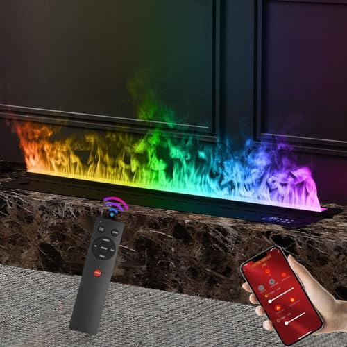 Chimenea atomizada 3D, chimenea eléctrica de vap-or de agua con llama atomizada 3D realista multicolor, control remoto/táctil inteligente, humidificador de chimenea, llenado automático de agua(150cm/5