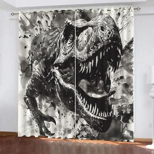 Generisch Dinosaurier 3D Vorhänge Blickdicht Mit Ösen 2Er Set,Kinder Gardine Verdunkelungsgardine Für Wohnzimmer Schlafzimmer Kinderzimmer Dekoration,H 160CM X B 70CM,D29